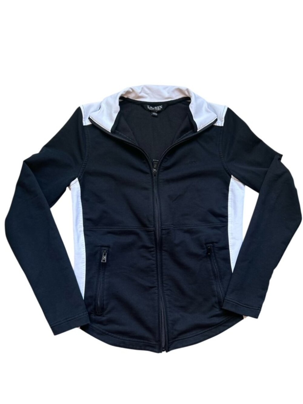 Lauren Ralph Lauren Fitted Track Jacket Size XS Black White Full Zip LRL Logo